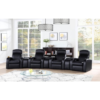 Coaster Cyrus Upholstered Recliner Living Room Set Black Model 600001-S4A