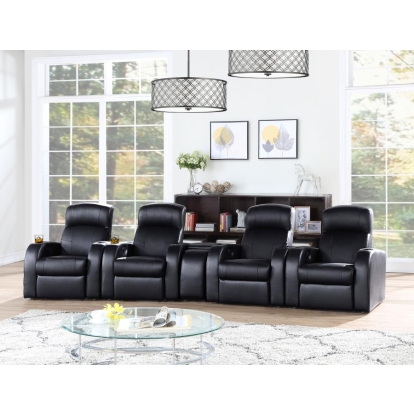 Coaster Cyrus Upholstered Recliner Living Room Set Black Model 600001-S4B