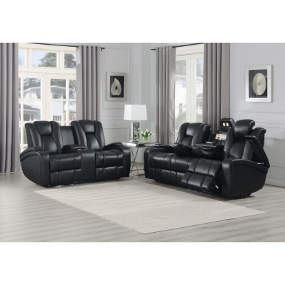 Coaster Delange Upholstered Tufted Living Room Set Black Model 601741P-S2