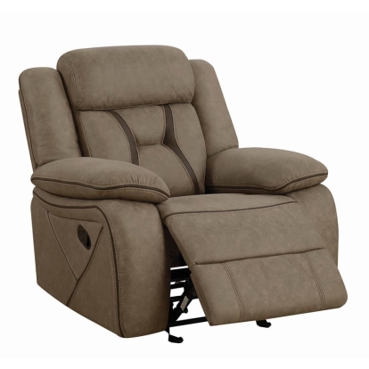 Coaster Higgins Overstuffed Upholstered Glider Recliner Tan Model 602266