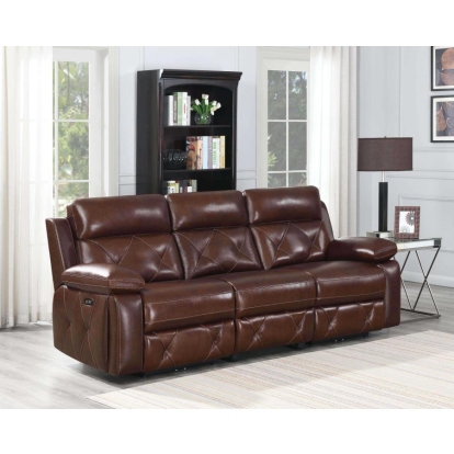 Coaster Chester Upholstered Power Reclining Seat and Power Headrest Sofa Chocolate Model 603441PP
