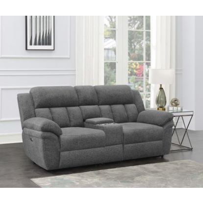Coaster Bahrain Upholstered Motion Loveseat with Console Charcoal