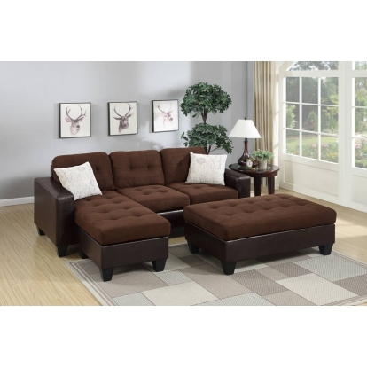 Poundex 3Pc Reversible Sectional Sofa Set With Ottoman Model F6928