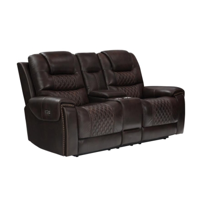 Coaster North Cushion Back Power^2 Loveseat with Console Dark Brown Model 650402PP