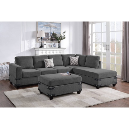 Poundex 3-Piece Sectional Set With Ottoman Model F8804