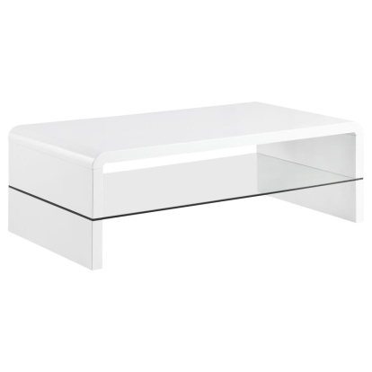 Coaster Airell Rectangular Coffee Table with Glass Shelf White High Gloss Model 703798