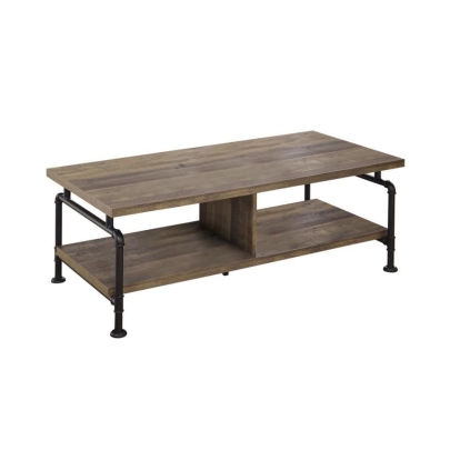 Coaster Renton Shelf Storage Coffee Table Rustic Oak and Black Model 705948