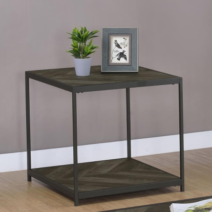 Coaster Beckley Chevron End Table Rustic Grey Herringbone Model 708167