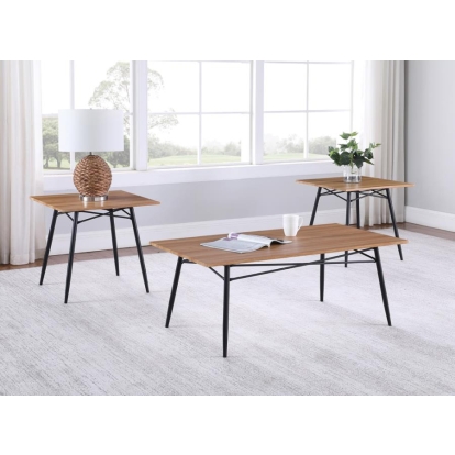 Coaster 3-piece Wooden Top Occasional Table Set Light Brown and Black Model 721373