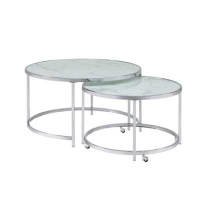 Coaster Lynn 2-piece Round Nesting Table White and Chrome