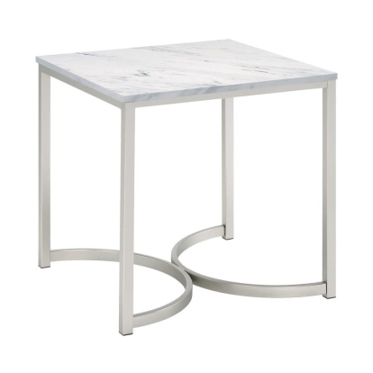 Coaster Leona Faux Marble Square End Table White and Satin Nickel Model 721867