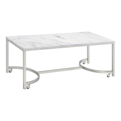 Coaster Leona Coffee Table with Casters White and Satin Nickel Model 721868