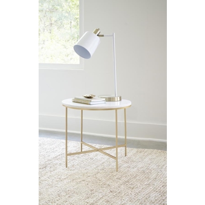 Coaster Ellison Round X-cross End Table White and Gold Model 723207