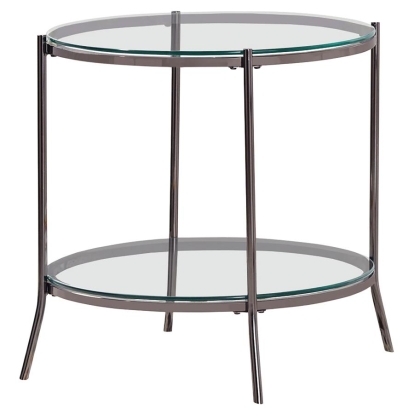 Coaster Laurie Round Glass Top End Table Black Nickel and Clear Model 723267