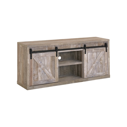 Coaster Brockton 59-inch 3-shelf Sliding Doors TV Console Weathered Oak