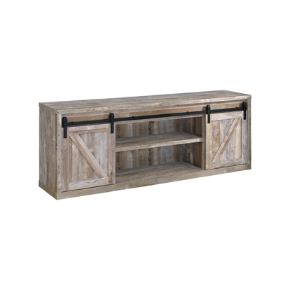 Coaster Brockton 71-inch 3-shelf Sliding Doors TV Console Weathered Oak