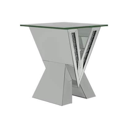 Coaster Taffeta V-shaped End Table with Glass Top Silver