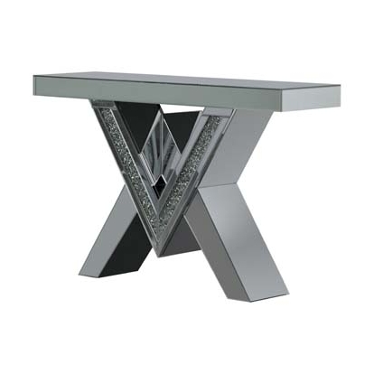 Coaster Taffeta V-shaped Sofa Table with Glass Top Silver