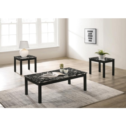 Coaster Darius Faux Marble Rectangle 3-piece Occasional Table Set Black Model 723605