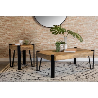Coaster Winston Wooden Square Top End Table Natural and Matte Black Model 724117