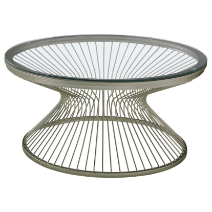 Coaster Mandy Round Glass Top Coffee Table Satin Grey Model 724228