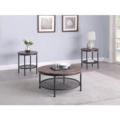 Coaster 3-piece Round Occasional Set Weathered Brown and Black Model 735984