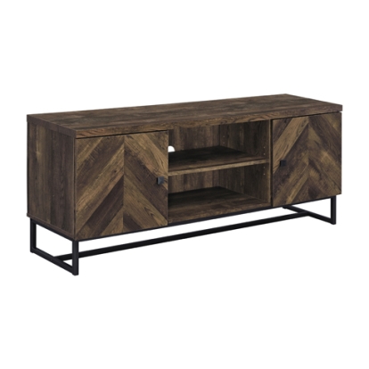 Coaster Myles 2-door TV Console with Adjustable Shelves Rustic Oak Herringbone
