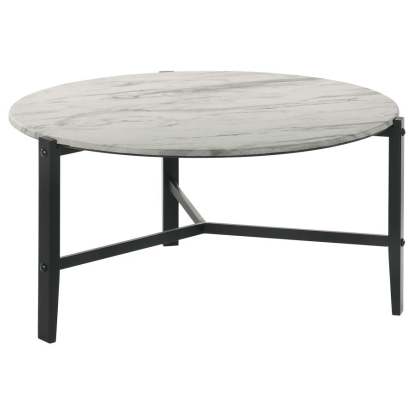 Coaster Tandi Round Coffee Table Faux White Marble and Black Model 753538