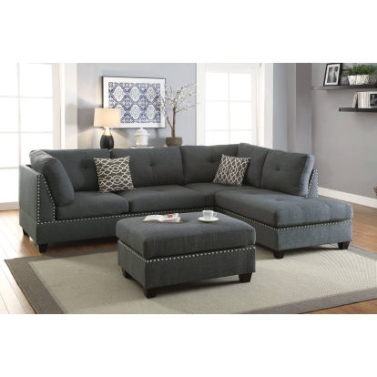 Poundex 3Pc Reversible Sectional Sofa Set With Ottoman Model F6975