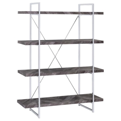 Coaster Grimma 4-shelf Bookcase Rustic Grey Herringbone Model 802613