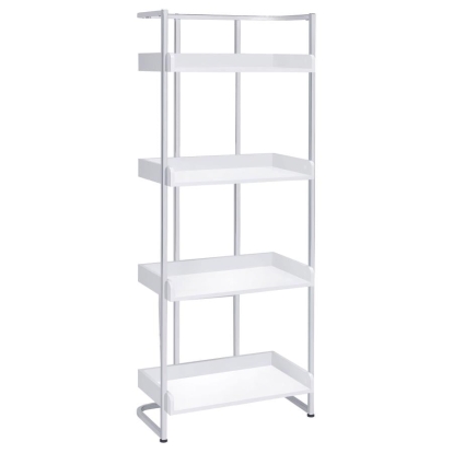 Coaster Ember 4-shelf Bookcase White High Gloss and Chrome Model 803402