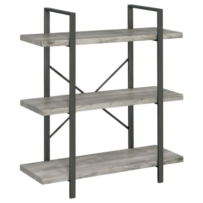 Coaster Cole 3-Shelf Bookcase Grey Driftwood and Gunmetal Model 805815