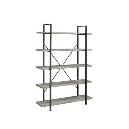 Coaster Cole 5-Shelf Bookcase Grey Driftwood and Gunmetal