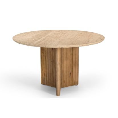 Modrest Pawnee - Modern Travertine Marble + Wood Round Dining Table Dining Table Beige furniture-00182018 Vig Furniture VGBR-SBA-2706-130