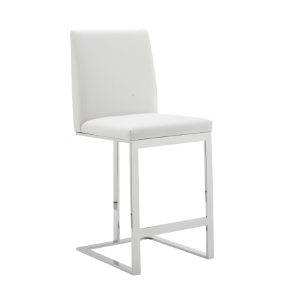 Modrest Frankie - Modern White Vegan Leather + Stainless Steel Counter Chair Bar Stool White furniture-00182103 Vig Furniture VGGA-6917CH-C-WHT-SS-CS