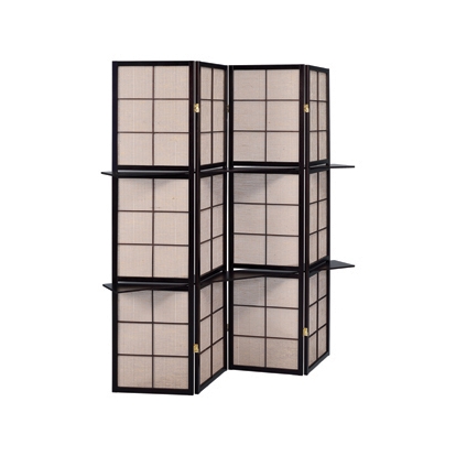 Coaster Iggy 4-panel Folding Screen with Removable Shelves Tan and Cappuccino