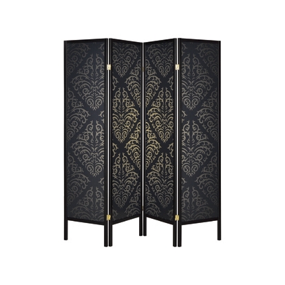 Coaster Haidera 4-panel Damask Pattern Folding Screen Black