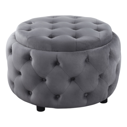 Coaster Angelina Tufted Storage Round Ottoman Steel Grey
