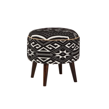 Coaster Camila Round Upholstered Ottoman Black and White Model 918492
