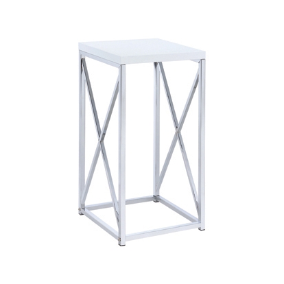 Coaster Edmund Accent Table with X-cross Glossy White and Chrome