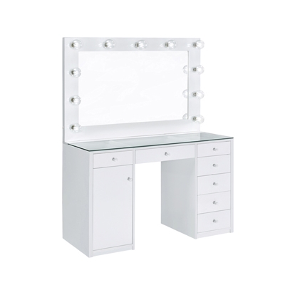 Coaster Acena 7-drawer Glass Top Vanity Desk with Lighting White