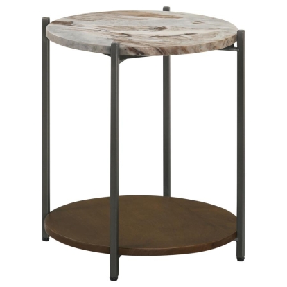 Coaster Noemie Round Accent Table with Marble Top White and Gunmetal Model 931204