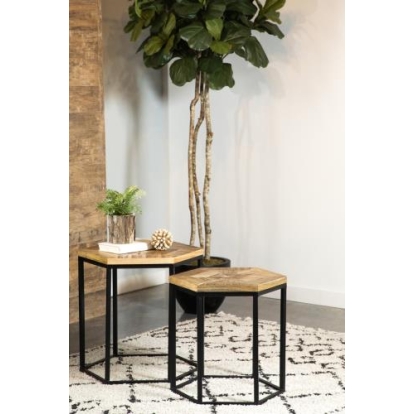 Coaster Adger 2-piece Hexagon Nesting Tables Natural and Black