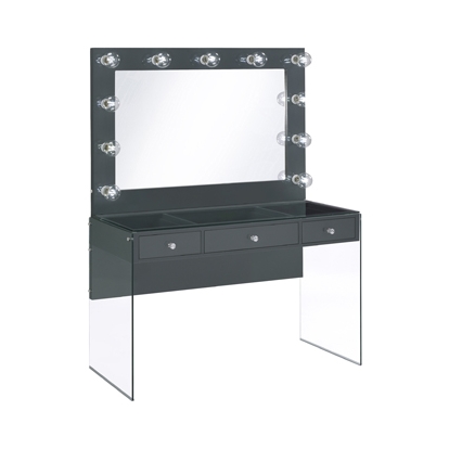 Coaster Afshan 3-drawer Vanity Desk with Lighting Mirror Grey High Gloss