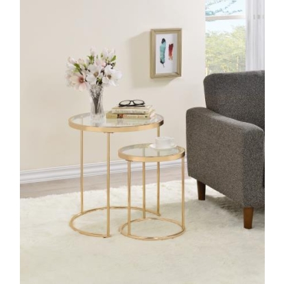 Coaster Maylin 2-piece Round Glass Top Nesting Tables Gold