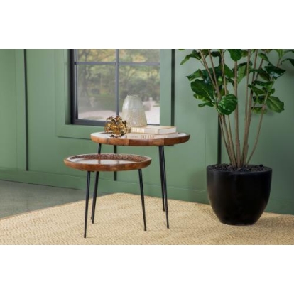 Coaster Nuala 2-piece Round Nesting Table with Tripod Tapered Legs Honey and Black