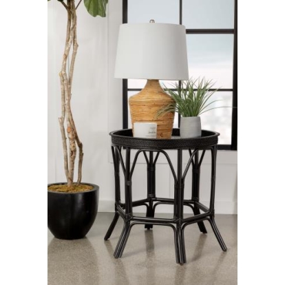 Coaster Antonio Round Rattan Tray Top Accent Table Black