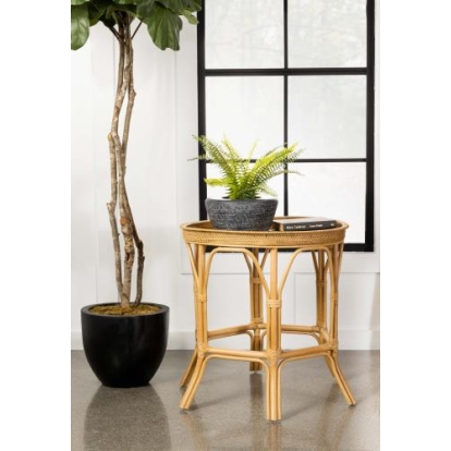 Coaster Antonio Round Rattan Tray Top Accent Table Natural