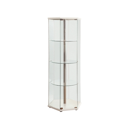 Coaster Zahavah 4-shelf Hexagon Shaped Curio Cabinet White and Clear
