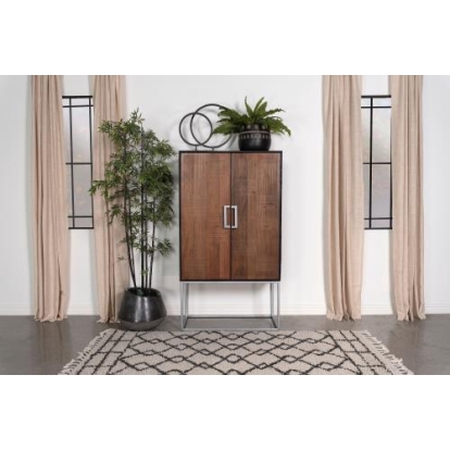 Coaster Borman 2-door Bar Cabinet Wine Storage Walnut and Black